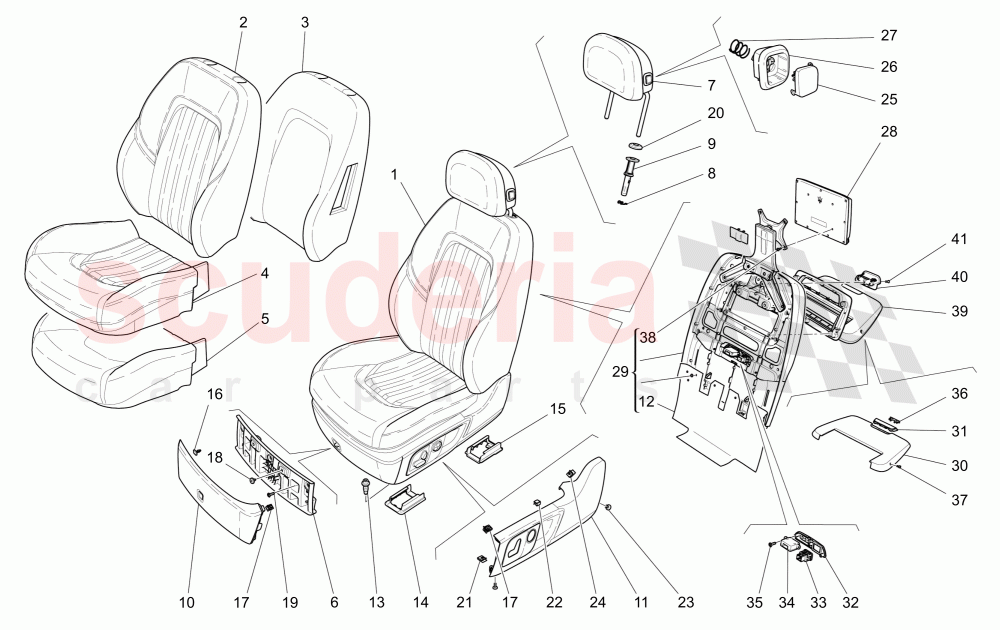 FRONT SEATS: TRIM PANELS (Available with: REAR SEAT ENTERTAINMENTNot available with: Rear Seat Entertainment+Tv Tuner (DVBT), SPORT 8-WAY POWER FRONT SEATS, 12 WAYS WITH MEMORIES FOR LEVANTE MY18/19) of Maserati Maserati Quattroporte (2017+) S V6 410bhp