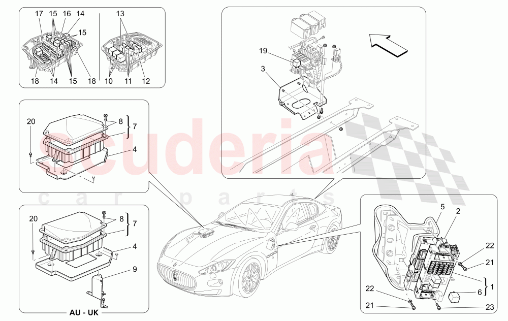 RELAYS, FUSES AND BOXES of Maserati Maserati GranTurismo (2014+) Auto