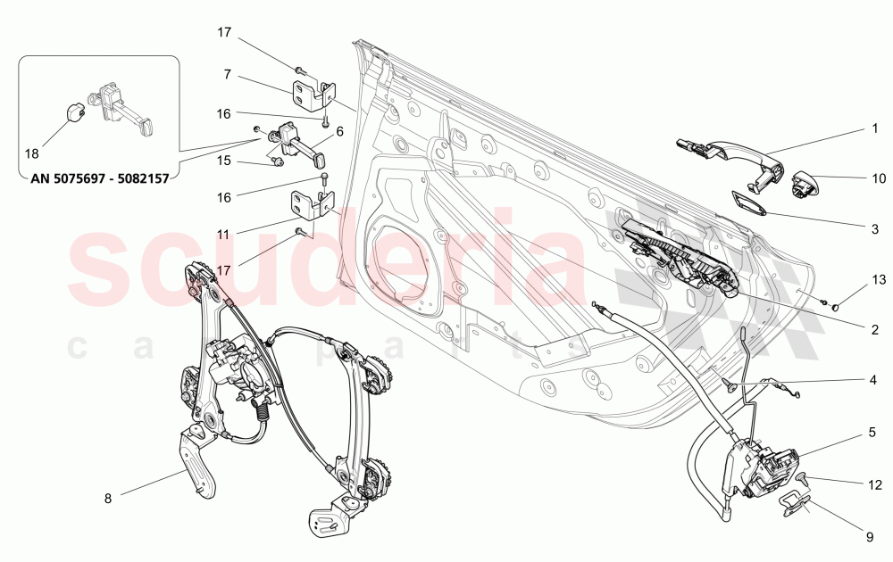 REAR DOORS: MECHANISMS (Not available with: CENTRALIZED ELECTRICAL LOCKING, EXTERIOR BLACK KIT FULL (FRONT GRILLE FRAME, DOOR HANDLE, DOOR MIRRORS COVER)) of Maserati Maserati Ghibli (2017+) Diesel