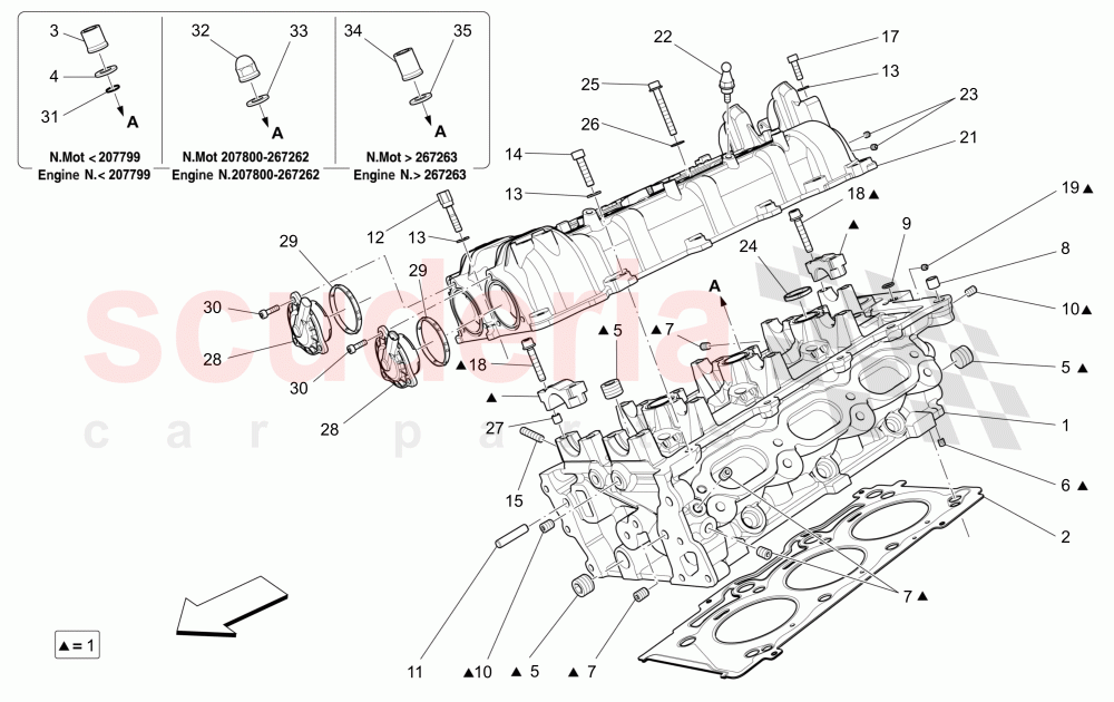 RH CYLINDER HEAD of Maserati Maserati Quattroporte (2013-2016) V6 330bhp