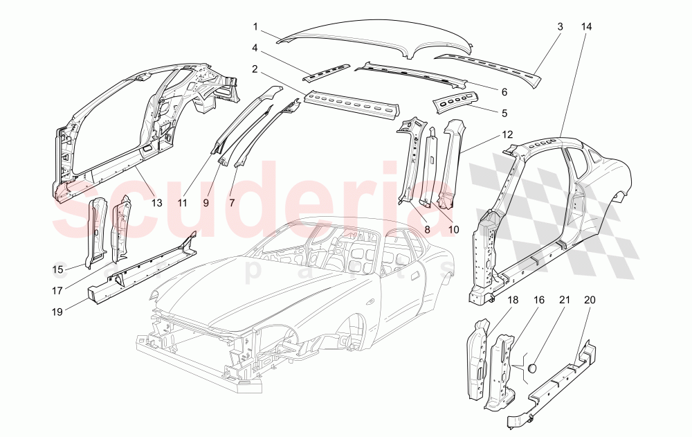 BODYWORK AND CENTRAL OUTER TRIM PANELS of Maserati Maserati GranSport Coupe (2005-2007)