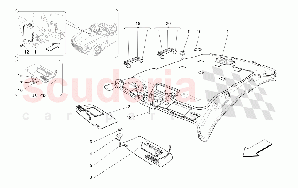 ROOF AND SUN VISORS of Maserati Maserati Quattroporte (2003-2007) DuoSelect
