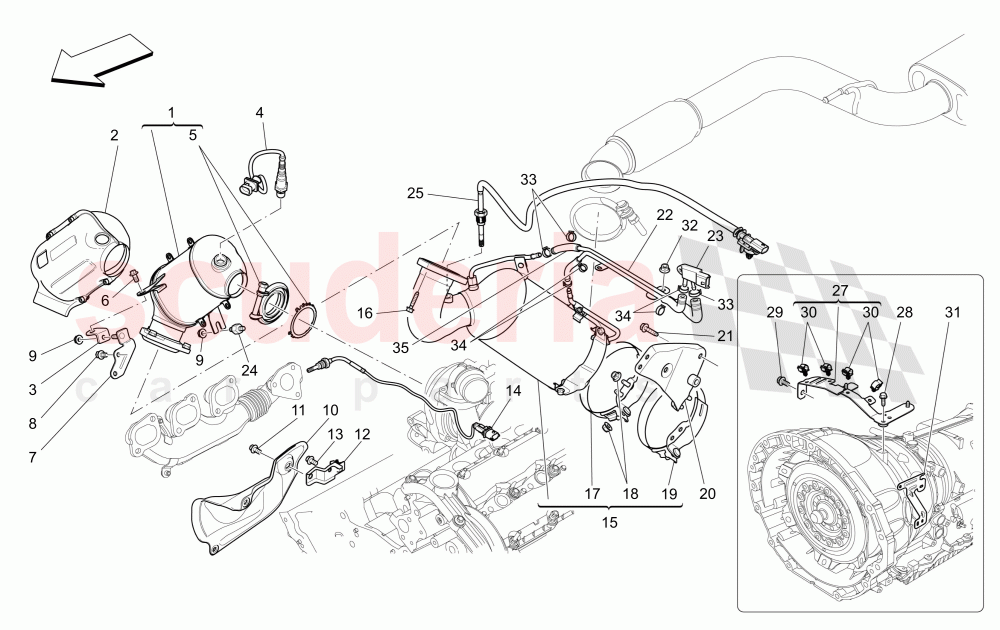 PRE-CATALYTIC CONVERTERS AND CATALYTIC CONVERTERS (Available with: EURO 6Not available with: EURO 5) of Maserati Maserati Ghibli (2014-2016) Diesel