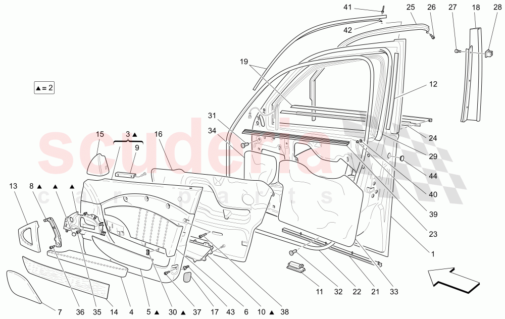 FRONT DOORS: TRIM PANELS of Maserati Maserati Quattroporte (2003-2007) Auto