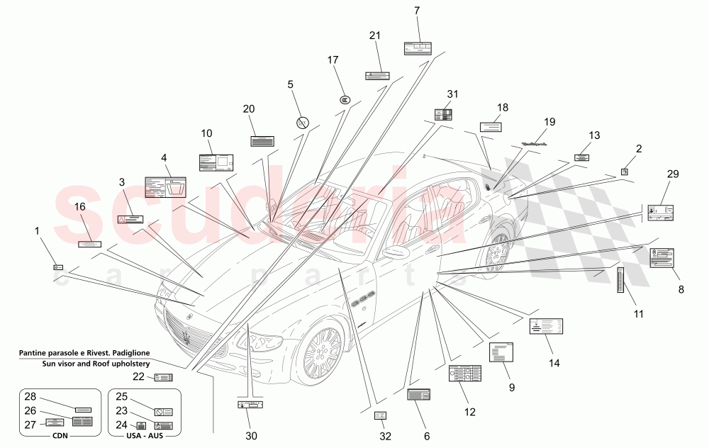 STICKERS AND LABELS of Maserati Maserati Quattroporte (2003-2007) DuoSelect
