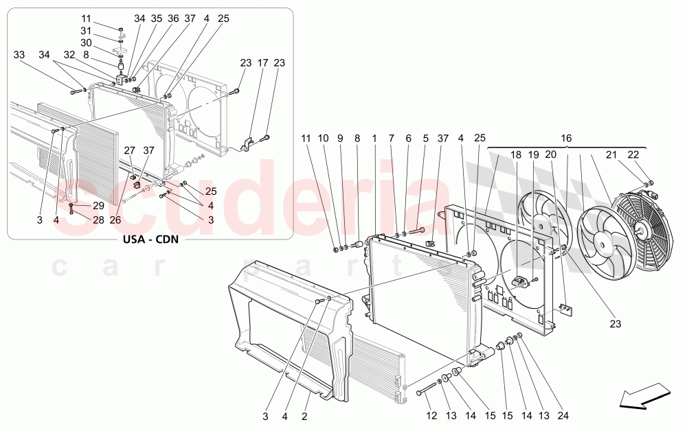 COOLING: AIR RADIATORS AND DUCTS of Maserati Maserati 4200 Coupe (2005-2007) GT