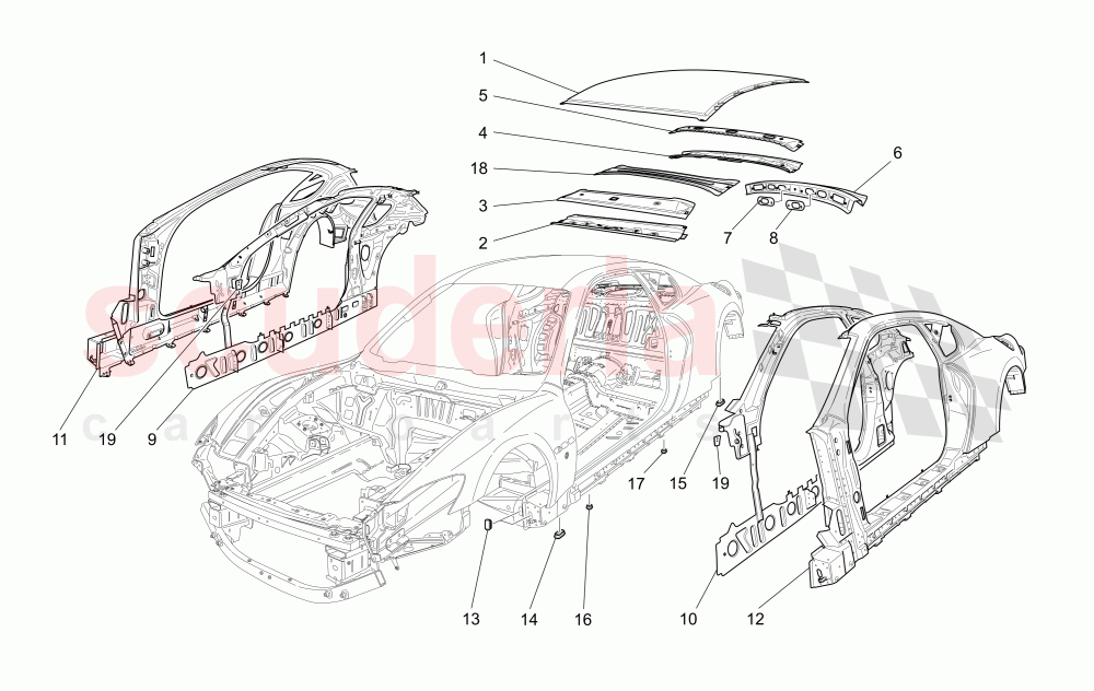 BODYWORK AND CENTRAL OUTER TRIM PANELS of Maserati Maserati GranTurismo (2017+) Special Edition Auto