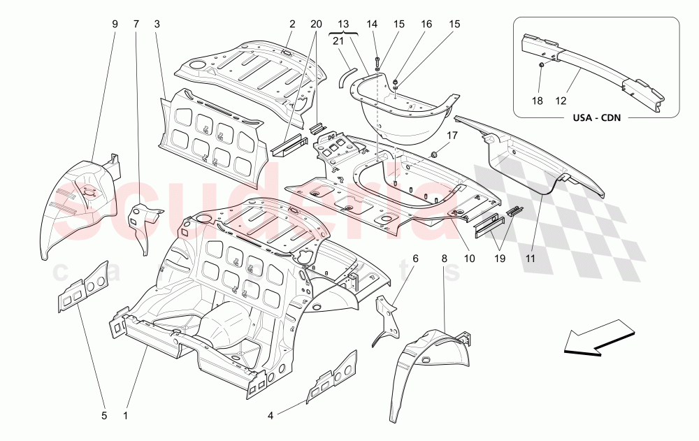 REAR STRUCTURAL FRAMES AND SHEET PANELS of Maserati Maserati 4200 Coupe (2005-2007) CC