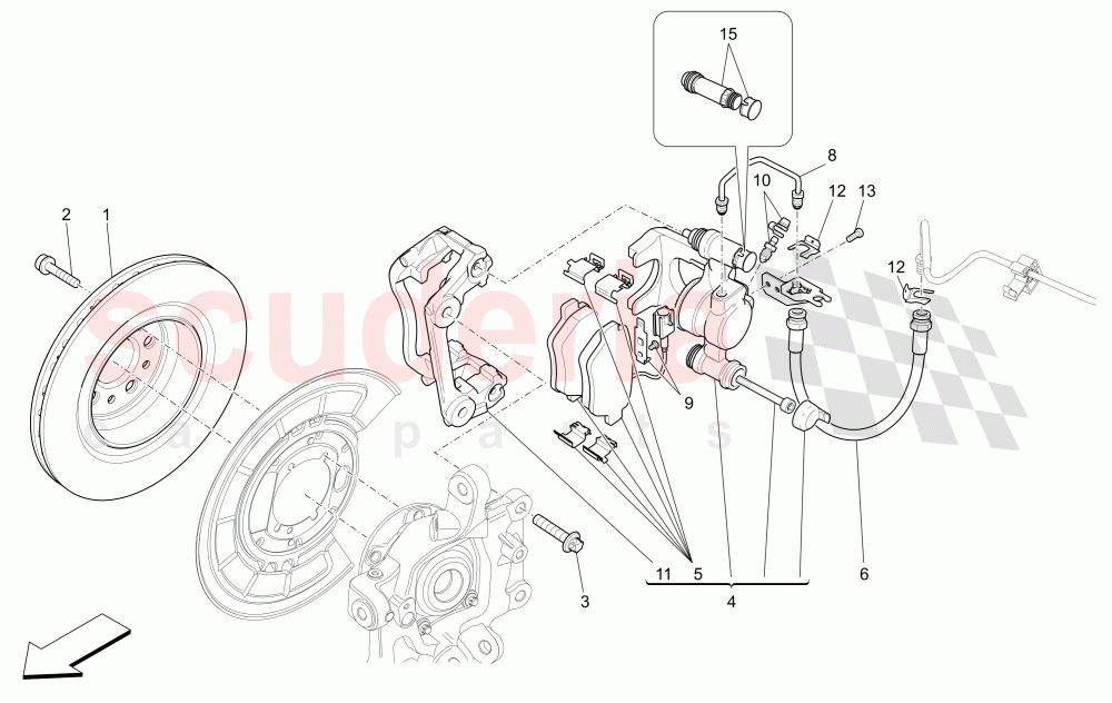BRAKING DEVICES ON REAR WHEELS (Not available with: Dual Cast Braking System (Front - 345 mm) ; (Rear - 330 mm) - Coloured brake calipers, DUAL CAST BRAKING SYSTEM (FRONT - 360 MM) CAST-IRON (REAR - 345 MM), Dual Cast Braking System (Front - 345 mm) ; (Rear - 330 mm)) of Maserati Maserati Ghibli (2014-2016) S