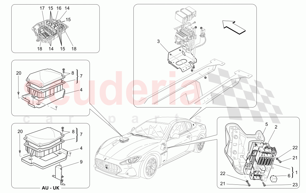 RELAYS, FUSES AND BOXES of Maserati Maserati GranTurismo (2017+) Sport Auto