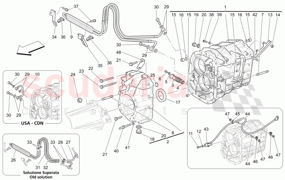 GEARBOX HOUSINGS (Includes gearbox oil radiator Available with: "Spyder 90th Anniversary" Version) of Maserati Maserati 4200 Spyder (2005-2007) CC