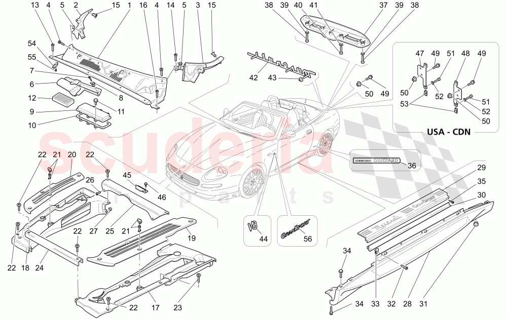 SHIELDS, TRIMS AND COVERING PANELS of Maserati Maserati GranSport Spyder (2005-2007)