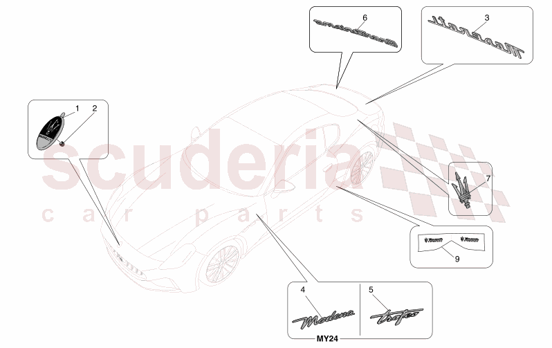 TRIMS, BRANDS AND SYMBOLS of Maserati Maserati GranTurismo M189 MODENA  AUTOMATIC 4WD 3.0 BT V6 490 HP
