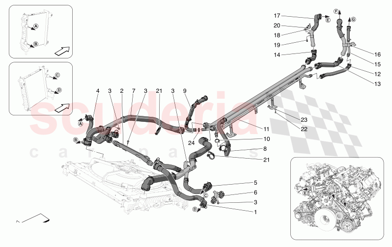 COOLING SYSTEM: NOURICE AND LINES of Maserati Maserati MC20 Leggenda Automatic 3.0 BT V6 2WD 630HP