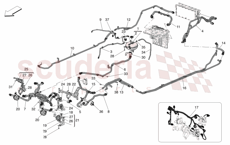 COOLING SYSTEM: NOURICE AND LINES of Maserati Maserati GranCabrio M189 FOLGORE  AUTOMATIC 4WD BEV 560 kW
