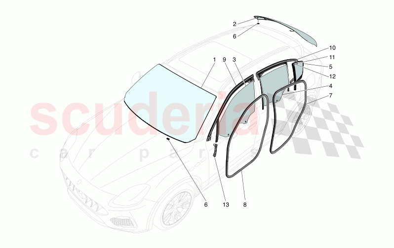 WINDOWS AND WINDOW STRIPS of Maserati Maserati Grecale Folgore Automatic 4WD BEV 400 kW