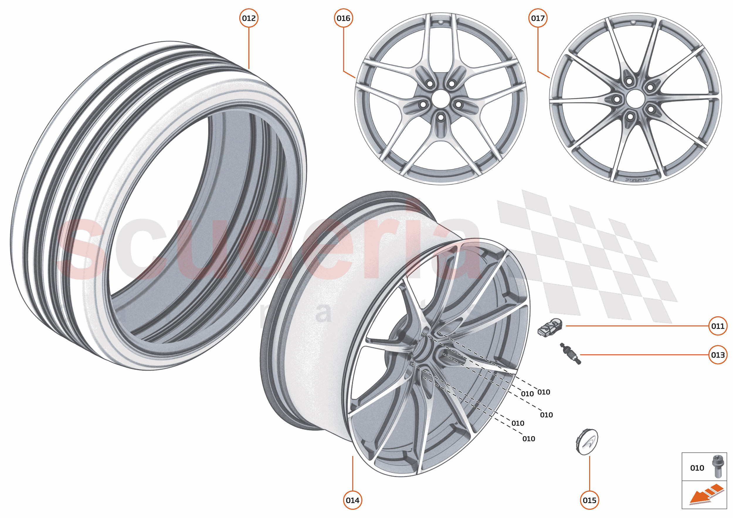 22 - SUSPENSION - WHEELS AND TYRES FRONT - 22.1 - WHEEL AND TYRE ASSEMBLIES FRONT of McLaren McLaren McLaren 765LT Spider