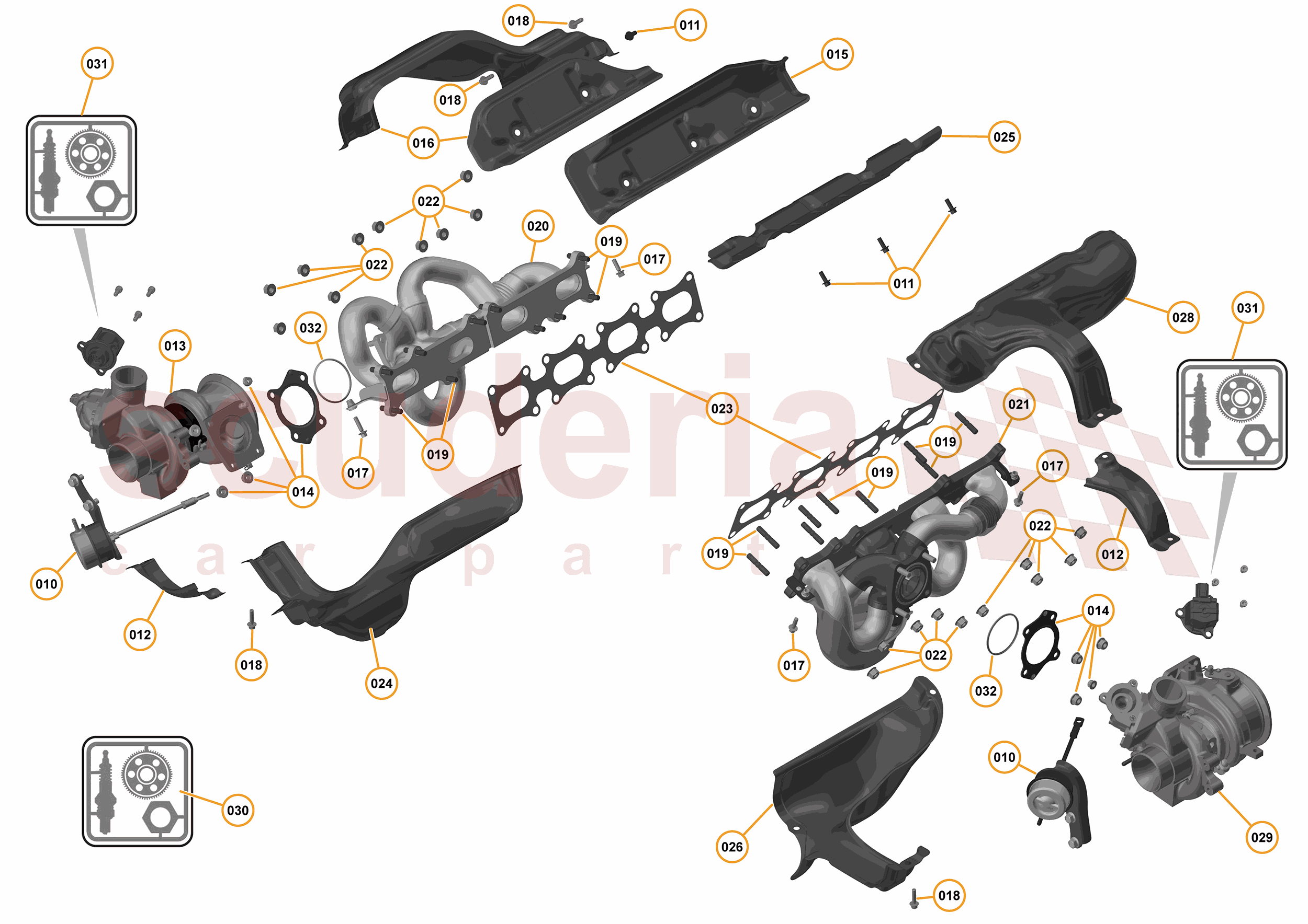 16 - F1 - POWER UNIT - 16.9 - 01 - POWER UNIT - EXHAUST MANIFOLD + TURBOCHARGERS of McLaren McLaren McLaren 675LT Coupe