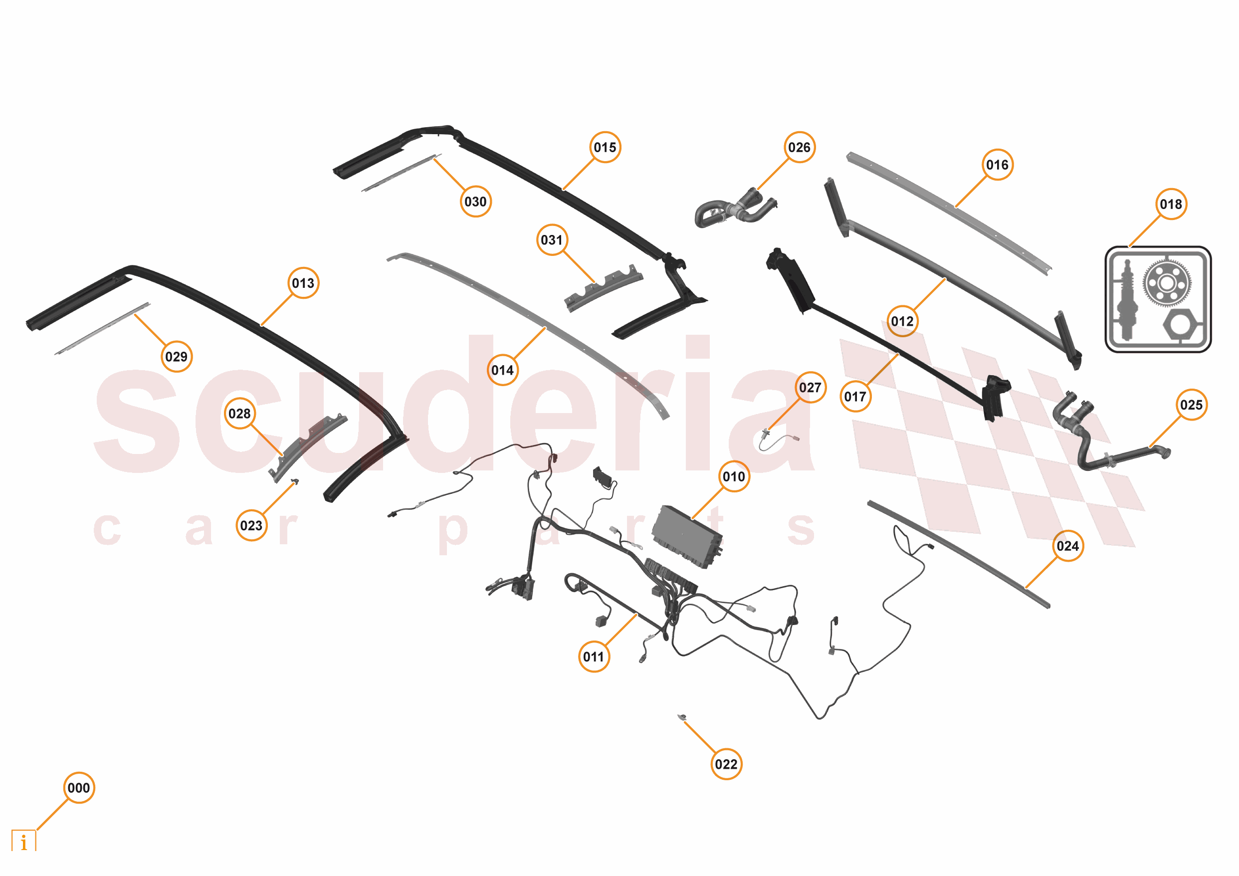 7 - OPENING ROOF SYSTEMS - 7.4 - CONVERTIBLE ROOF (RHT) - SEALS - DRAIN HOSES - ELECTRICAL of McLaren McLaren McLaren 570S Spider
