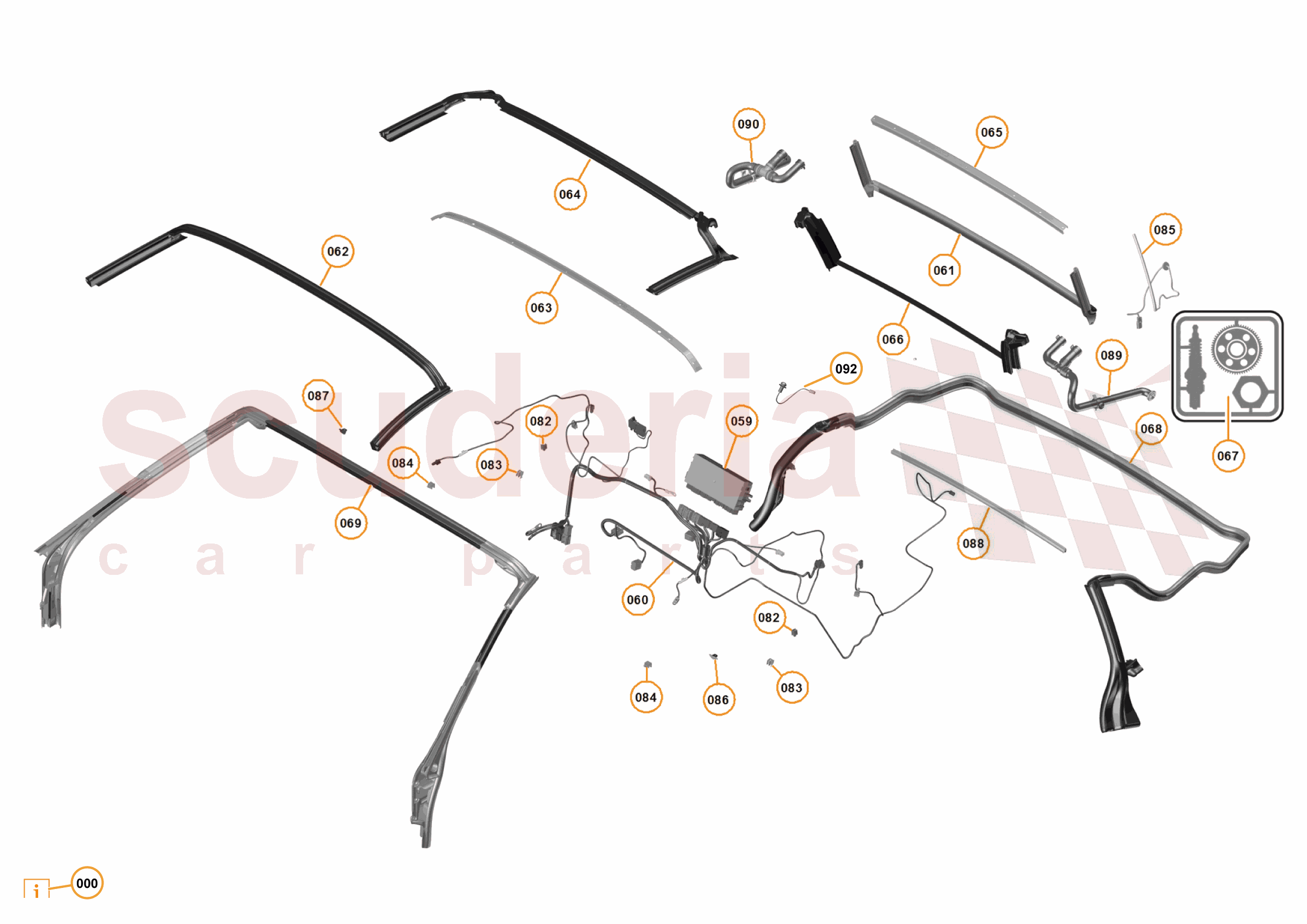 3 - A3 -CLOSURES - 3.13 - 06 - CONVERTIBLE ROOF - HARNESS, DRAIN HOSES + SEALS of McLaren McLaren McLaren 675LT Spider