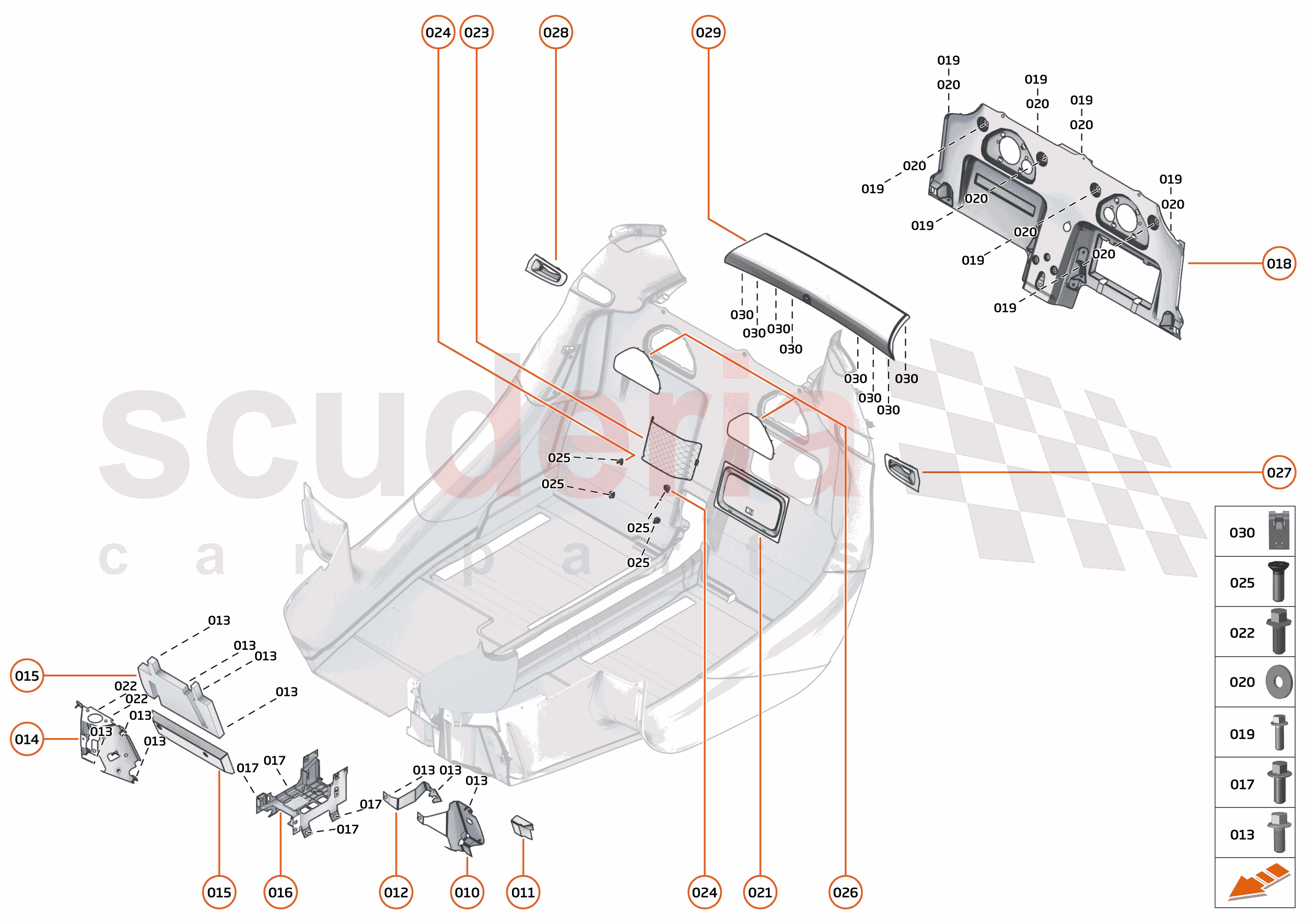 48 - INTERIOR SYSTEMS - 48.13 - LOWER & REAR TRIM - FOOTRESTS - BRACKETS - ELECTRICAL COVER - CAPPING PANEL of McLaren McLaren McLaren 600LT Spider