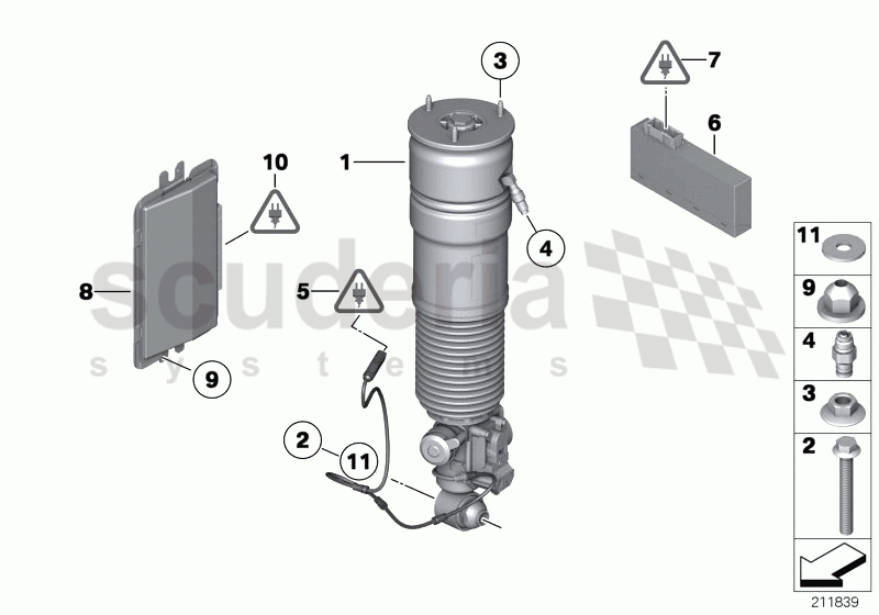 Air spring strut, rear/control units of Rolls Royce Rolls Royce Ghost Series I (2009-2014)