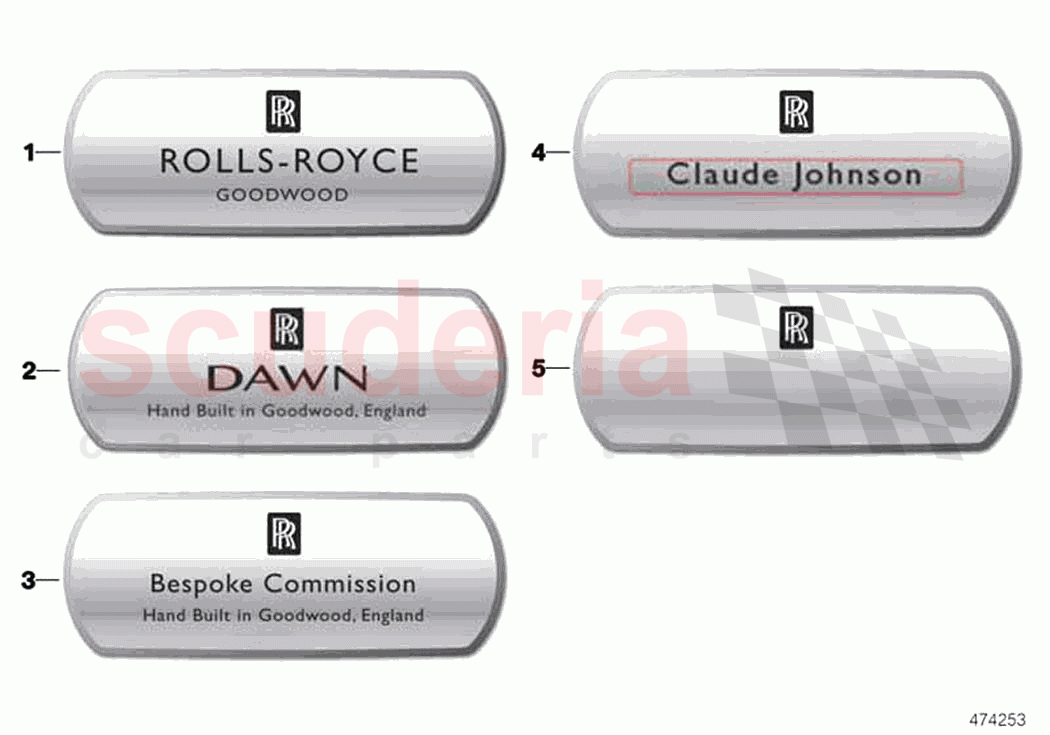Engraved Plate Dawn of Rolls Royce Rolls Royce Dawn RR6(2017-2023)