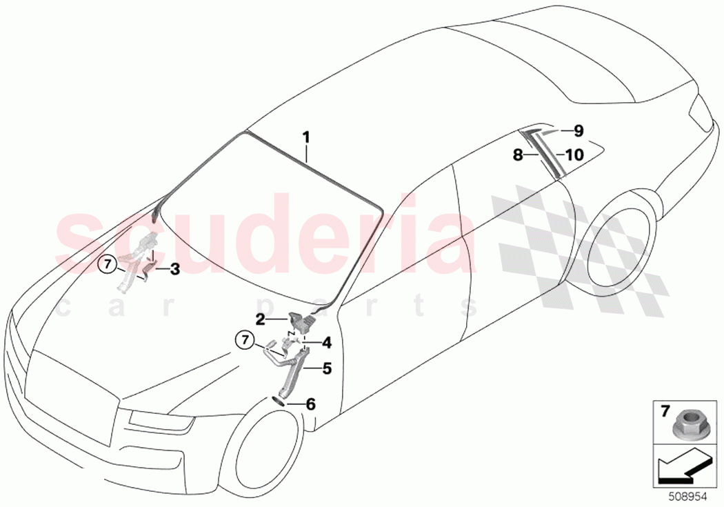 Glazing mounting parts of Rolls Royce Rolls Royce Ghost Extended RR22(2019-2023)