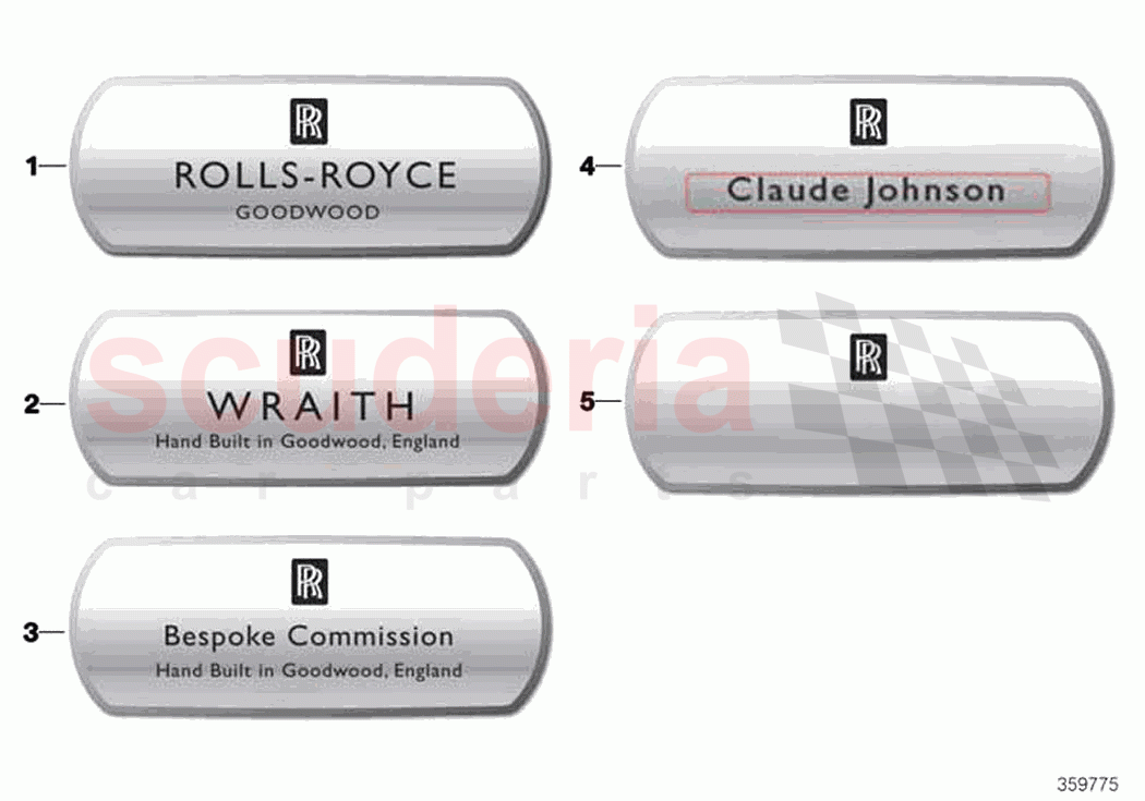Engraved plate Wraith of Rolls Royce Rolls Royce Wraith RR5(2017-2023)