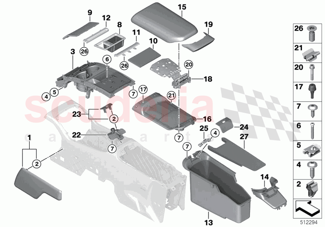 Mntg parts centre console rear comp of Rolls Royce Rolls Royce Wraith RR5(2017-2023)