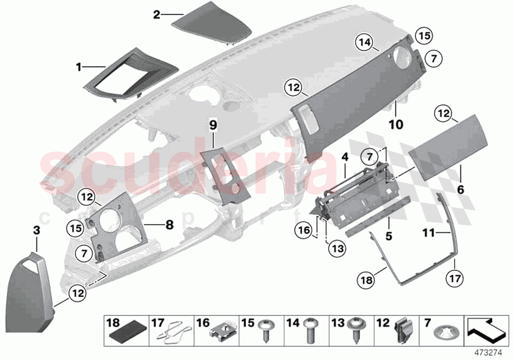 Mounting parts instrument panel top of Rolls Royce Rolls Royce Wraith RR5(2017-2023)