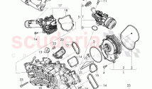 water pump, coolant thermostat housing, with thermostat, valve